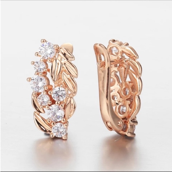 Rose Gold Plated CZ Leaves Drop Earrings New Victoria vintage Art deco - Picture 2 of 7